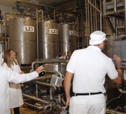 Su Majestad el Rey durante su recorrido por las cocinas de la fábrica