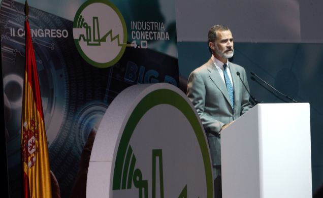 Su Majestad el Rey durante su intervención en el “II Congreso de Industria Conectada 4.0”