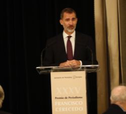 Don Felipe durante su intervención en la XXXV edición del Premio de Periodismo "Francisco Cerecedo"