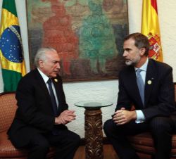 Su Majestad el Rey en un encuentro bilateral con el presidente de la República Federativa de Brasil, Michel Temer