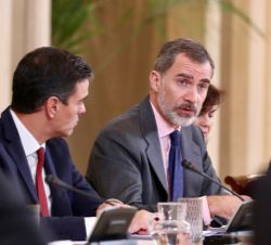 Su Majestad el Rey durante su intervención en la reunión del Patronato de la Fundación Carolina