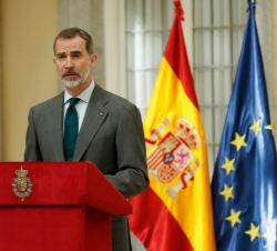 Su Majestad el Rey durante su intervención tras la entrega de los Premios Nacionales de Investigación