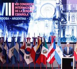Su Majestad el Rey durante su intervención en el VIII Congreso Internacional de la Lengua Española -CILE