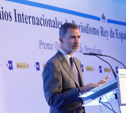 Su Majestad el Rey durante su intervención tras la entrega de Premios