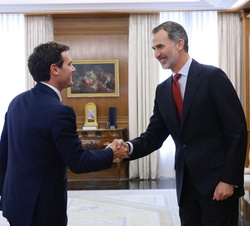 Su Majestad el Rey recibe el saludo del representante de Ciudadanos-Partido de la Ciudadanía (C's), Albert Rivera Díaz