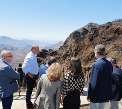 Sus Majestades los Reyes visualizan el área afectada por el fuego desde el mirador de Degollada de las Palomas