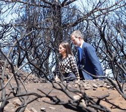 Don Felipe y Doña Letizia durante su recorrido por las zonas más afectadas por los incendios 