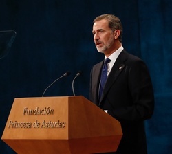 Su Majestad el Rey durante su discurso de los Premios Princesa de Asturias 2019