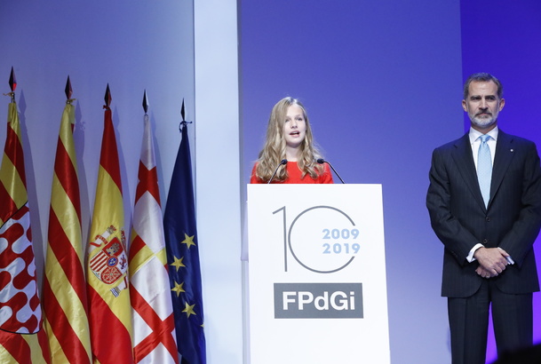 Su Alteza Real Princesa de Asturias y de Girona durante su intervención junto a Su Majestad el Rey