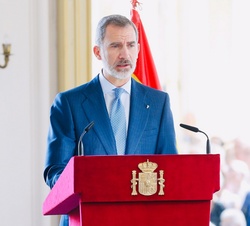 Don Felipe durante sus palabras en la recepción a la colectividad española residente en la República de Cuba