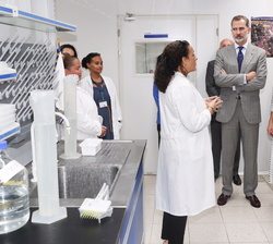Sus Majestades los Reyes conversan con trabajadores del Centro de Inmunología Molecular
