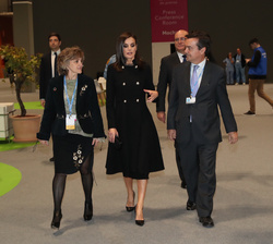 Doña Letizia en su trayecto a la sala de ponencias intercambiando impresiones con la ministra de Sanidad en funciones y el Presidente del Comite Ejecu