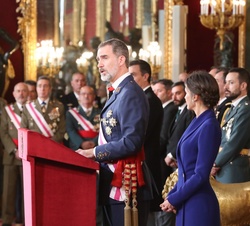 Don Felipe durante su intervención en el Salón del Trono del Palacio Real