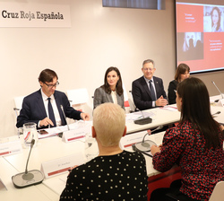 Doña Letizia durante la celebración de la reunión de trabajo en la Sede de Cruz Roja