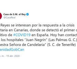 Sus Majestades los Reyes han conocido hoy la evolución de la crisis sanitaria en canarias, donde se detectó el primer caso positivo y se lleva más tie