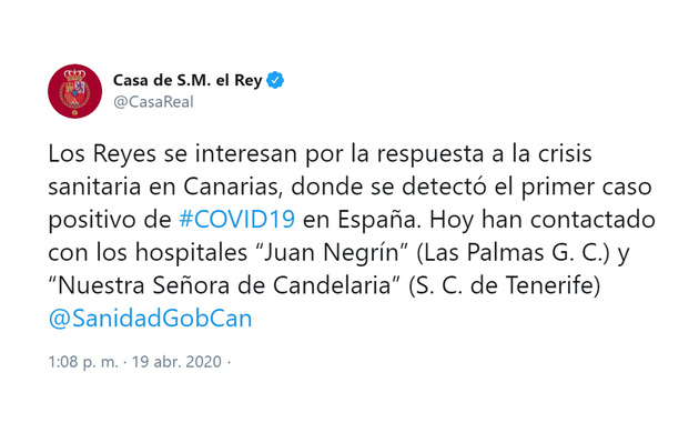 Sus Majestades los Reyes han conocido hoy la evolución de la crisis sanitaria en canarias, donde se detectó el primer caso positivo y se lleva más tie