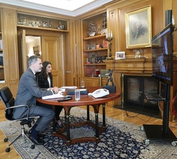 Don Felipe y Doña Letizia en un momento de la videoconferencia con AENA