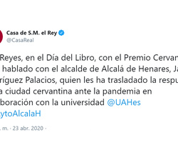 Conversación telefónica de Sus Majestades los Reyes con el Alcalde de Alcalá de Henares, Javier Rodríguez Palacios 