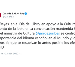 Conversación telefónica de Sus Majestades los Reyes con el Ministro de Cultura y Deporte, José Manuel Rodríguez Uribes 