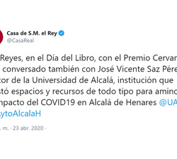 Conversación telefónica de Sus Majestades los Reyes con el Rector Magnífico de la Universidad de Alcalá de Henares, José Vicente Saz 