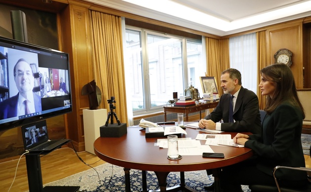 Los Reyes durante la videoconferencia