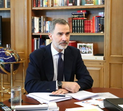 Su Majestad el Rey durante la videoconferencia con el sector ovino y caprino de Aragón, Castilla y León, Castilla-La Mancha y Navarra