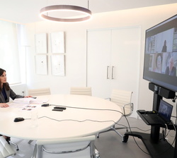 Su Majestad la Reina durante la videoconferencia con la Residencia de Estudiantes