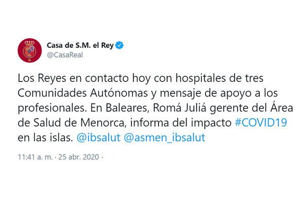 Sus Majestades los Reyes hoy atentos a la evolución de la pandemia en Baleares