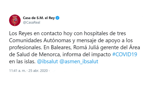 Sus Majestades los Reyes hoy atentos a la evolución de la pandemia en Baleares