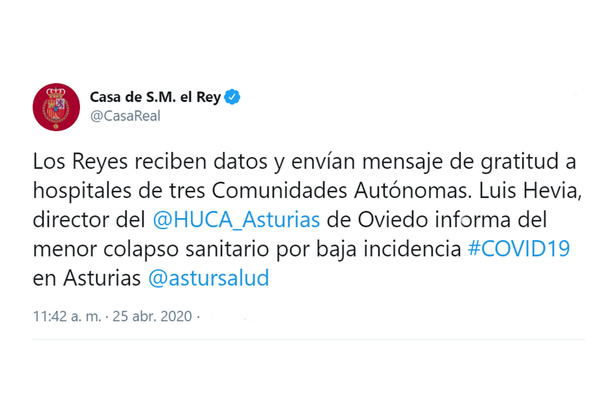 Sus Majestades los Reyes hoy atentos a la evolución de la pandemia en Asturias