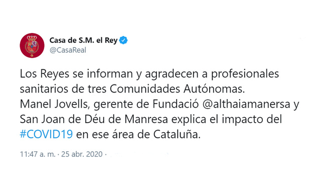 Sus Majestades los Reyes hoy atentos a la evolución de la pandemia en Cataluña