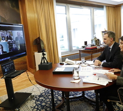 Sus Majestades los Reyes en videoconferencia con el Foro de Marcas Renombradas, destacados embajadores de la Marcas Renombradas Españolas y sus repres