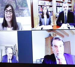Detalle de la videoconferencia mantenida y sus participantes en el ámbito científico junto a Sus Majestades los Reyes