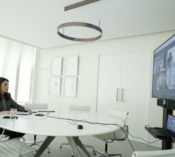 Doña Letizia durante la videoconferencia con representantes de la Federación de Distribuidores Cinematográficos