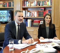 Sus Majestades los Reyes durante la videoconferencia
