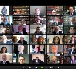 Pleno de la Real Academia Española, celebrado mediante videoconferencia y presidido por Sus Majestades los Reyes