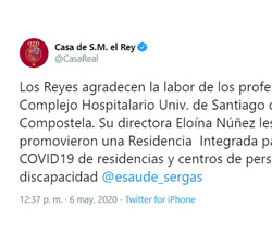 Conversación telefónica de Sus Majestades los Reyes con el Complejo Hospitalario Universitario de Santiago de Compostela