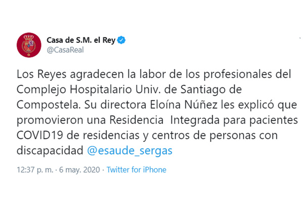 Conversación telefónica de Sus Majestades los Reyes con el Complejo Hospitalario Universitario de Santiago de Compostela