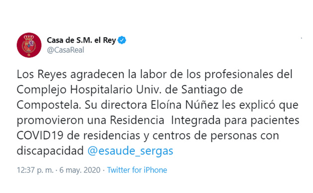 Conversación telefónica de Sus Majestades los Reyes con el Complejo Hospitalario Universitario de Santiago de Compostela