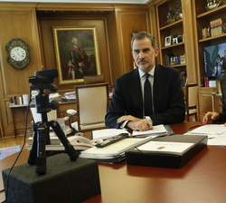 Don Felipe y Doña Letizia durante la videoconferencia