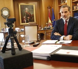 Su Majestad el Rey durante la videoconferencia con una representación de Alianza de la Sanidad Privada Española - ASPE