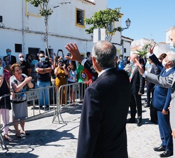Don Felipe, el presidente de la República Portuguesa, Marcelo Rebelo de Sousa, el presidente del Gobierno, Pedro Sánchez, y el primer ministro de la R