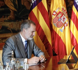 Su Majestad el durante la conversacion por videoconferencia con el alcalde de Palma