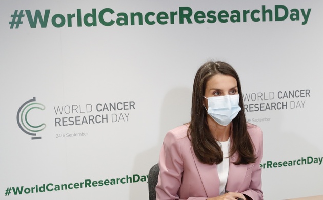 Su Majestad la Reina en un momento de la videoconferencia mantenida en la sede de la Asociación Española Contra el Cáncer