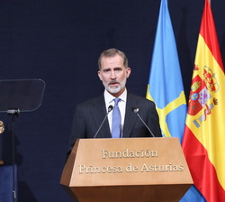 Don Felipe en su intervección en la Ceremonia de entrega de los Premios Princesa de Asturias 2020