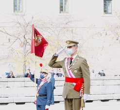 Su Majestad el Rey durante los honores con salvas a cargo de la Batería Real 