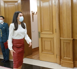 Su Majestad la Reina recibe el saludo del presidente de la Asociación Española de Editoriales de Publicaciones Periódicas (AEEPP), Arsenio Escolar Ram