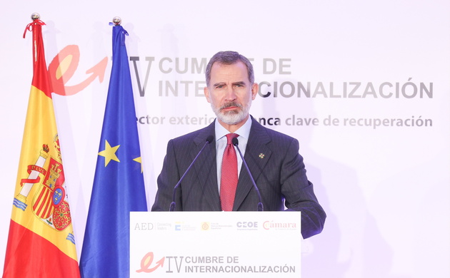 Su Majestad el Rey durante su intervención en la clausura de la IV Cumbre de Internacionalización