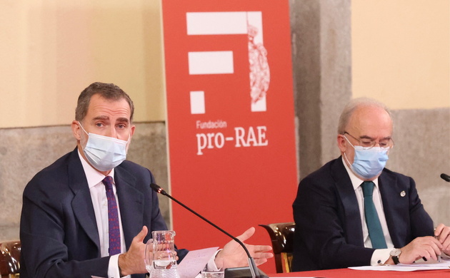 Su Majestad el Rey durante su intervención en la reunión del Patronato de la Fundación Pro Real Academia Española