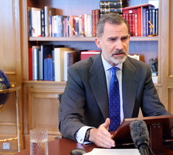 Su Majestad el Rey durante su intervención telematica en el Foro Spain Investors Day